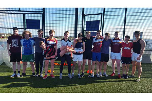 Group of rugby players from The Jes enjoying Bubble Football