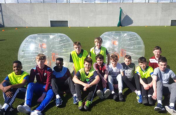 Mervue Utd U-14s enjoying a Bubble team bonding session at Astrobay yesterday.