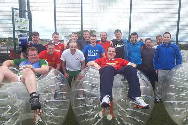 Group of players after Bubble Football session at Astrobay Galway