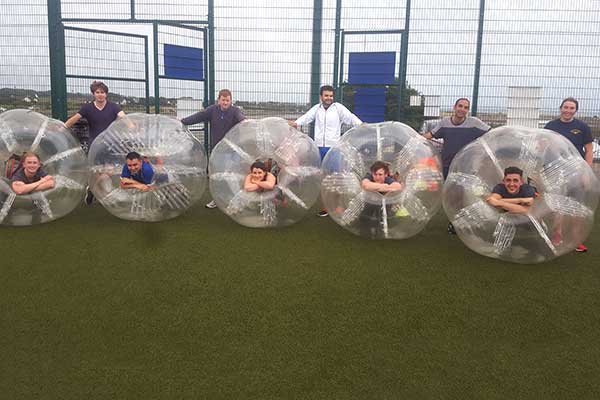 Group of players after Bubble Football session at Astrobay Galway