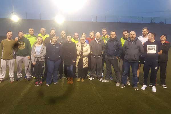 Group of workers from Celestica at a Bubble football game