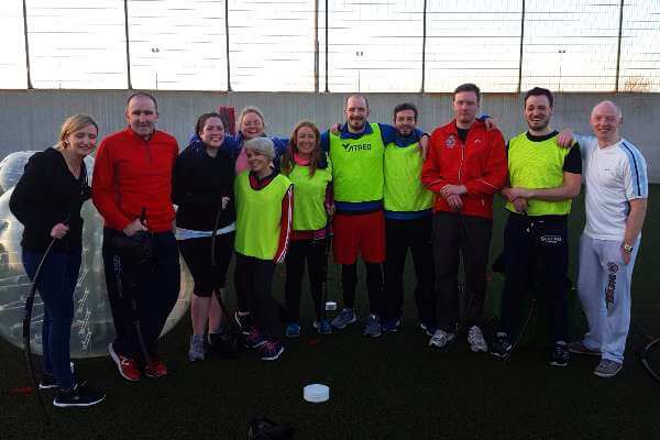 Group of players after a bubble football match at Astrobay.