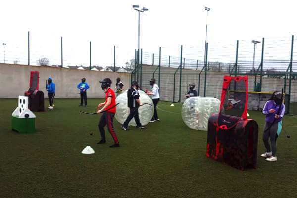 Group of students playing Archery Tag at Astrobay Galway.