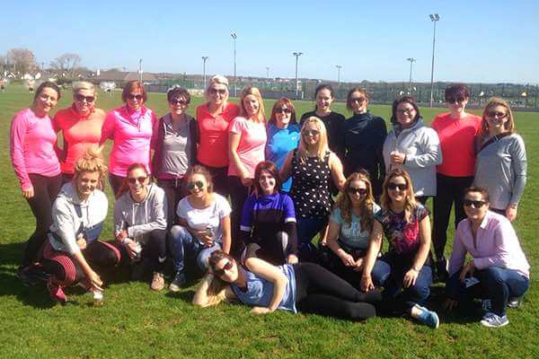 A group of ladies enjoying a Hen party event at Astrobay Galway outdoor pitch.