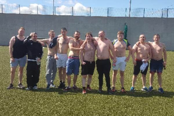 Group of bubble football players